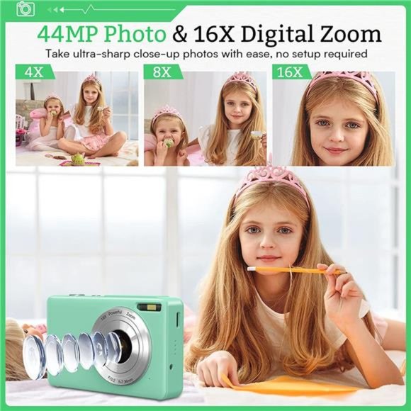 Digital Camera,Kids Camera with 32GB Card,Nsoela FHD 1080P 44MP Compact Vlogging - Picture 2 of 6